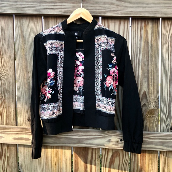 IZ Byer Floral Open Bomber Jacket Sz Medium Coat Full Zip - Picture 1 of 7